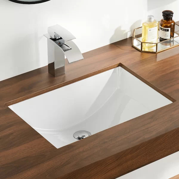 White Vitreous China Rectangular Undermount Bathroom Sink with Overflow, Set of 2 sinks