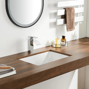 White Vitreous China Rectangular Undermount Bathroom Sink with Overflow