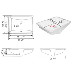 White Vitreous China Rectangular Undermount Bathroom Sink with Overflow, Set of 2 sinks