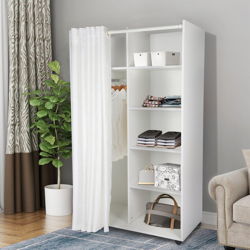 White Wooden Wardrobe Cabinet With Clothes Rail,, 7249RR