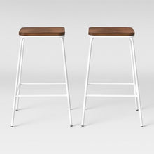 Load image into Gallery viewer, Set of 2 Rhodes Metal &amp; Wood Seat Square Counter Stool  #6301
