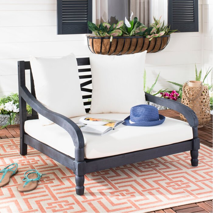 Dark Slate Gray/Beige Wiest Chaise Lounge with Cushion, #6396
