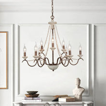 Load image into Gallery viewer, Windy Bracken 9-light French Country Farmhouse Rustic Chandelier with Beaded Strings - D26.5&quot;x H24&quot;
