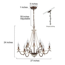 Load image into Gallery viewer, Windy Bracken 9-light French Country Farmhouse Rustic Chandelier with Beaded Strings - D26.5&quot;x H24&quot;
