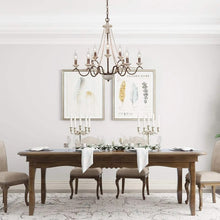 Load image into Gallery viewer, Windy Bracken 9-light French Country Farmhouse Rustic Chandelier with Beaded Strings - D26.5&quot;x H24&quot;
