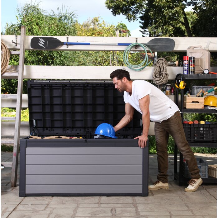 Arrion 150 Gallons Gallon Water Resistant Resin Lockable Deck Box in Dark Grey