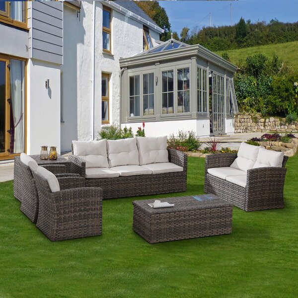 Witherell 7 Piece Rattan Sofa Seating Group with Cushions 3180RR 3 Box Salvage Co Fishers