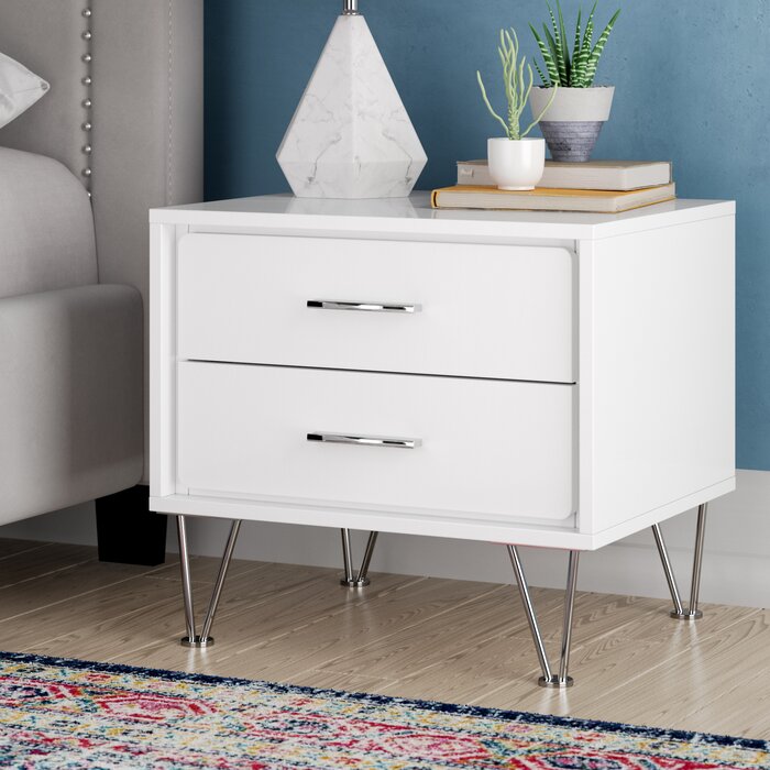 White Wolfe 2 Drawer Nightstand (SB201)