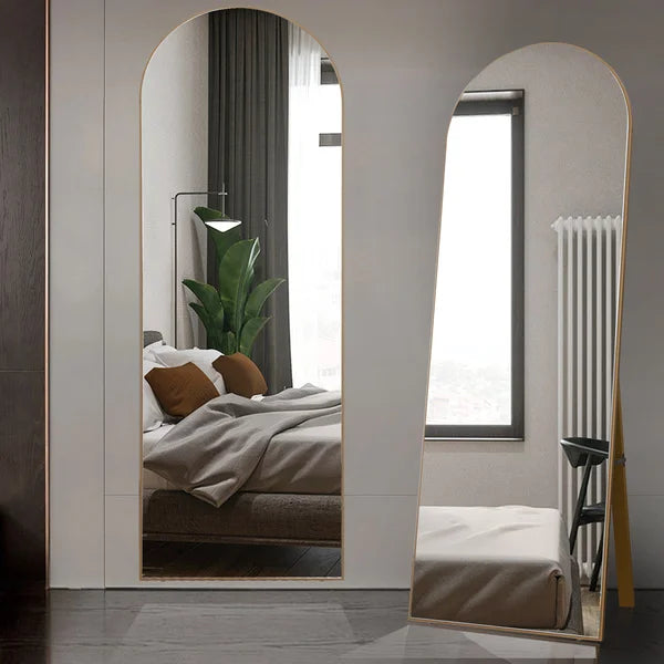 Wood Framed Full Length Mirror with Arched-Top Elegant Design Bracket ...