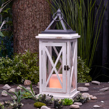 Load image into Gallery viewer, Wood White Battery Powered LED Outdoor Lantern with Electric Candle 7379
