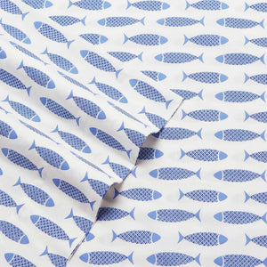 Woodblock Fish 200 Thread Count 100% Cotton Percale Sheet Set 3752RR