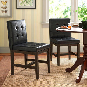 Woodhill Tufted Polyurethane Upholstered Side Chair in Black (Set of 2)