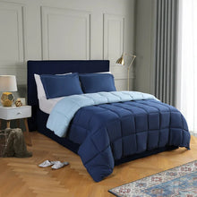 Load image into Gallery viewer, King/Cal. King Comforter + 2 Queen Shams Navy Wynton Microfiber Reversible 3 Piece Comforter Set
