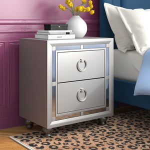 Ximena 28'' Tall 2 - Drawer Nightstand in Silver Champagne