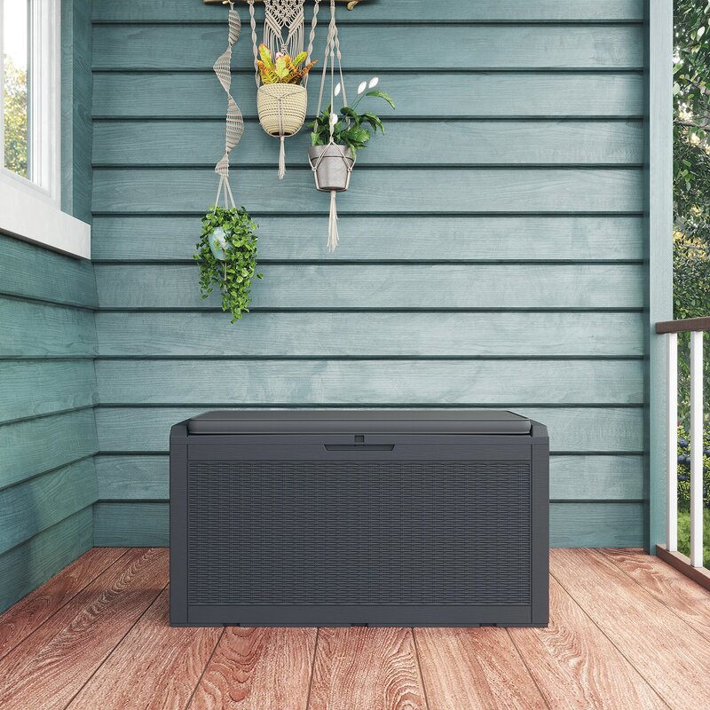 Gray 100 Gallons Gallon Water Resistant Resin Lockable Deck Box