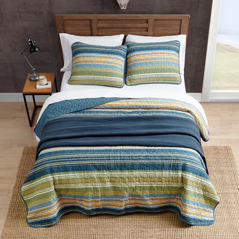 Yakima Valley Blue Standard Cotton 136 TC Reversible Farmhouse / Country Quilt Set, EC1170