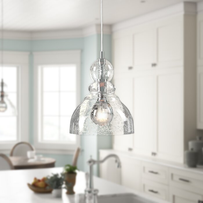 Yarger 1 - Light Single Dome Pendant Brushed Nickel Finish With Clear Seeded Glass #905HW