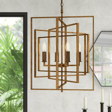 Load image into Gallery viewer, Antique Gold Yarnell 4 - Light Lantern Geometric Chandelier MRM1435
