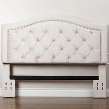 Load image into Gallery viewer, King/Cal King Cream Velvet Yuliana Upholstered Panel Headboard
