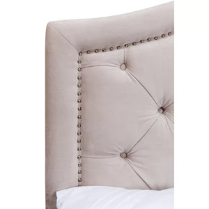 King/Cal King Cream Velvet Yuliana Upholstered Panel Headboard