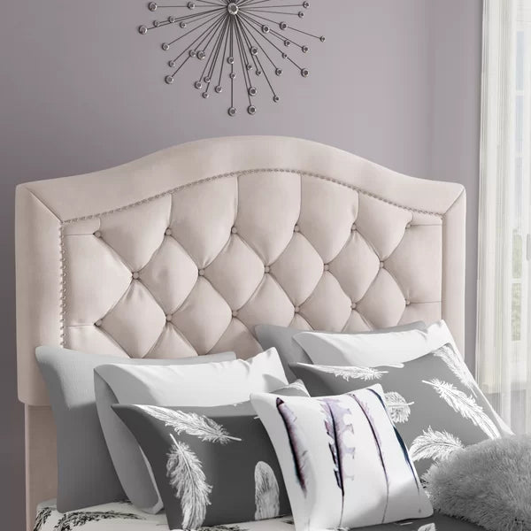 King/Cal King Cream Velvet Yuliana Upholstered Panel Headboard