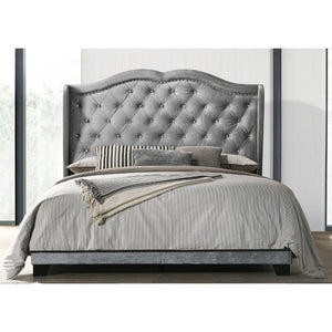 Yusuf Gray Tufted Upholstered Low Profile Standard Bed Queen *AS IS#1475HW