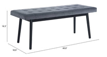 Load image into Gallery viewer, Zuo Furniture Tanner Gray Fabric Black Bench By Zuo Furniture 3212AH
