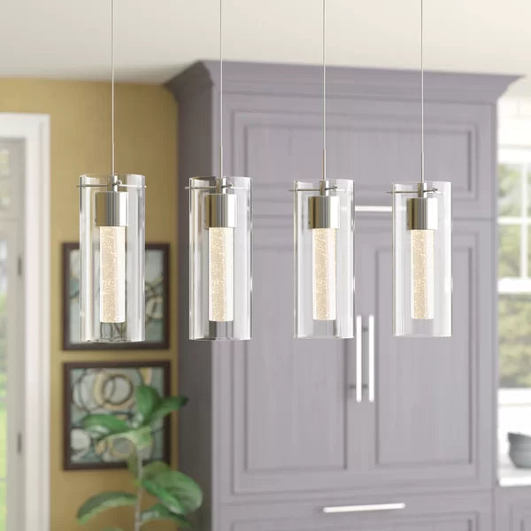 Zachery 4 - Light Kitchen Island Cylinder LED Pendant with Crystal Accents