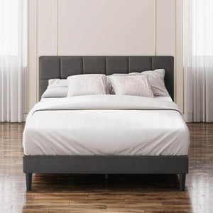 Lottie Beige Queen Upholstered Platform Bed Frame with Short Headboard 1494CDR