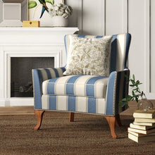 Load image into Gallery viewer, Zubair Wingback Armchair Blue Stripe - 772CE

