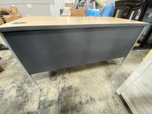 The HON  60"W Natural Maple Laminate Charcoal Finish Pedestal Desk