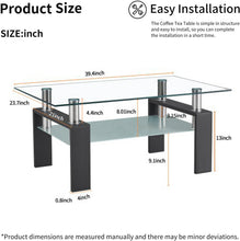 Load image into Gallery viewer, Glass Coffee Table with Lower Shelf, Clear Rectangle Glass Coffee Table, Modern Coffee Table with Metal Legs, Rectangle Center Table Sofa Table Home Furniture for Living Room, L5509 2036CDR
