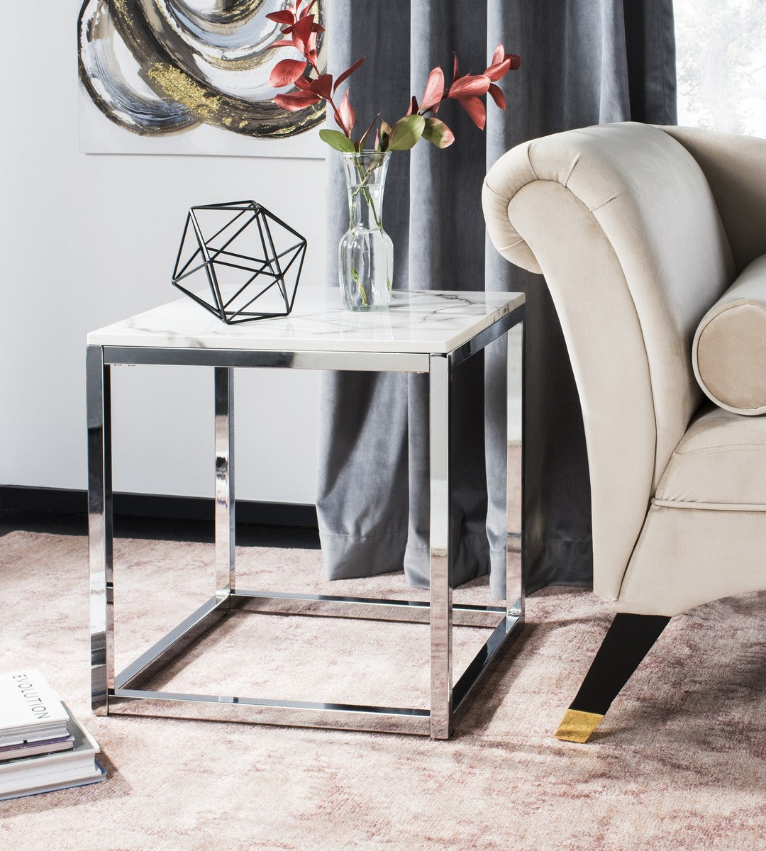 Bethany White Marble and Chrome End Table (SB1091)