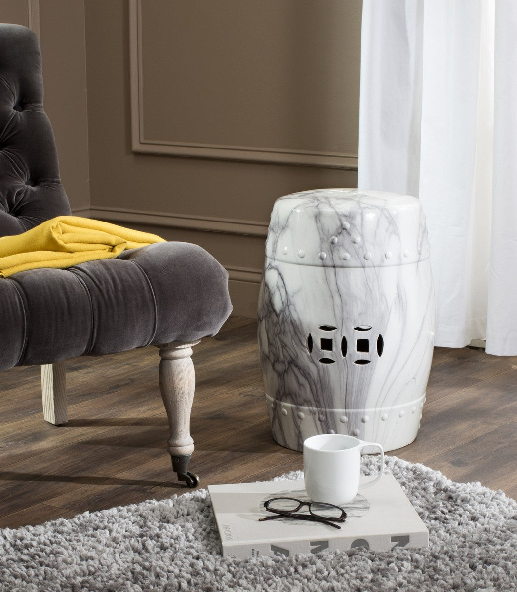Jade Black & White Marble Finish Swirl Garden Stool #788HW