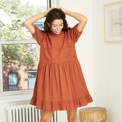 Women's Puff Short Sleeve Eyelet Dress
