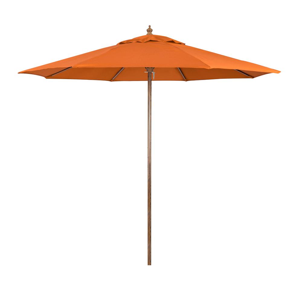 9 ft. Wood-Grain Steel Push Lift Market Patio Umbrella in Polyester Tuscan Fabric #9918