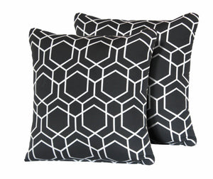 Black Autry Hexagon Square Outdoor Throw Pillow in Black & White (Set of Two)  #9733