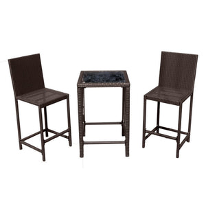 24-Inch Square Bar Height Bistro Set with Chairs in Dark Brown Wicker #9884