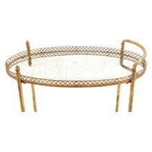 Load image into Gallery viewer, 2-Tier Textured Gold Iron &amp; Oval Mirror Rolling Bar Cart #1999HW
