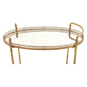 2-Tier Textured Gold Iron & Oval Mirror Rolling Bar Cart #1999HW