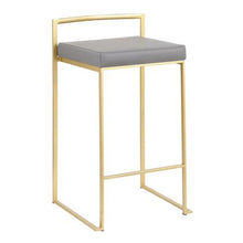 Load image into Gallery viewer, Contemporary Counter Stool in Gold with Grey Faux Leather- Set of 2
