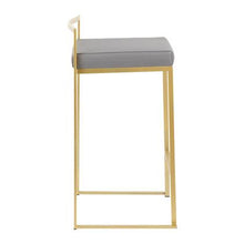 Load image into Gallery viewer, Contemporary Counter Stool in Gold with Grey Faux Leather- Set of 2
