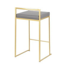 Load image into Gallery viewer, Contemporary Counter Stool in Gold with Grey Faux Leather- Set of 2
