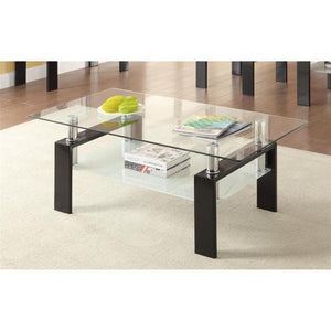 Black and Clear Tempered Glass Coffee Table with Shelf - 469CE