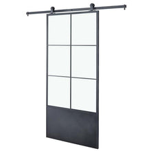Load image into Gallery viewer, 37in.x84in.x3 in.Broadway Steel Frame Tempered Glass Barn Door Interior Sliding Door Black 3404RR
