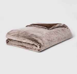 Faux Fur Weighted Blanket with Removable Cove - Brown