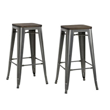 Load image into Gallery viewer, SET OF 2 Penelope 30 in. Antique Gun Metal Bar Stool with Wood Seat - 581CE
