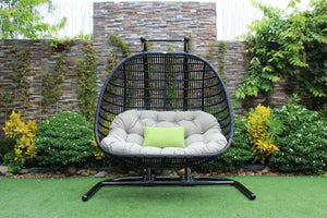 VIG Renava San Juan Outdoor Outdoor Swing Chair in Beige, Black, Waterproof Fabric AS-IS 6180RR-0B