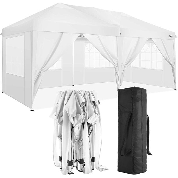 10' x 20' EZ Pop Up Canopy Tent Party Tent Outdoor Event Instant Tent Gazebo with 6 Removable Sidewalls and Carry Bag, White