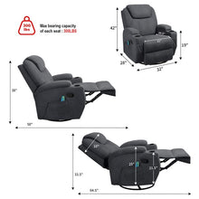 Load image into Gallery viewer, Walnew Swivel Recliner Chair Massage Recliner with Heating Function Recliner for Living Room Sofa Seat with Huge Headrest and Thick Armrest, Dark Gray Fabric
